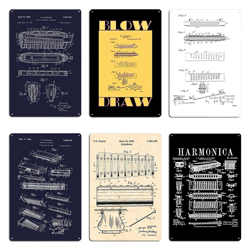 Póster de metal con diseño de  - Musical Instrument In Drawing reseña y precio